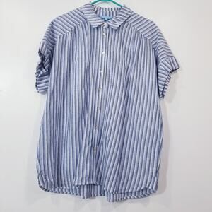 Draper James RSVP Linen Blend Striped Button Front Short Sleeves Shirt